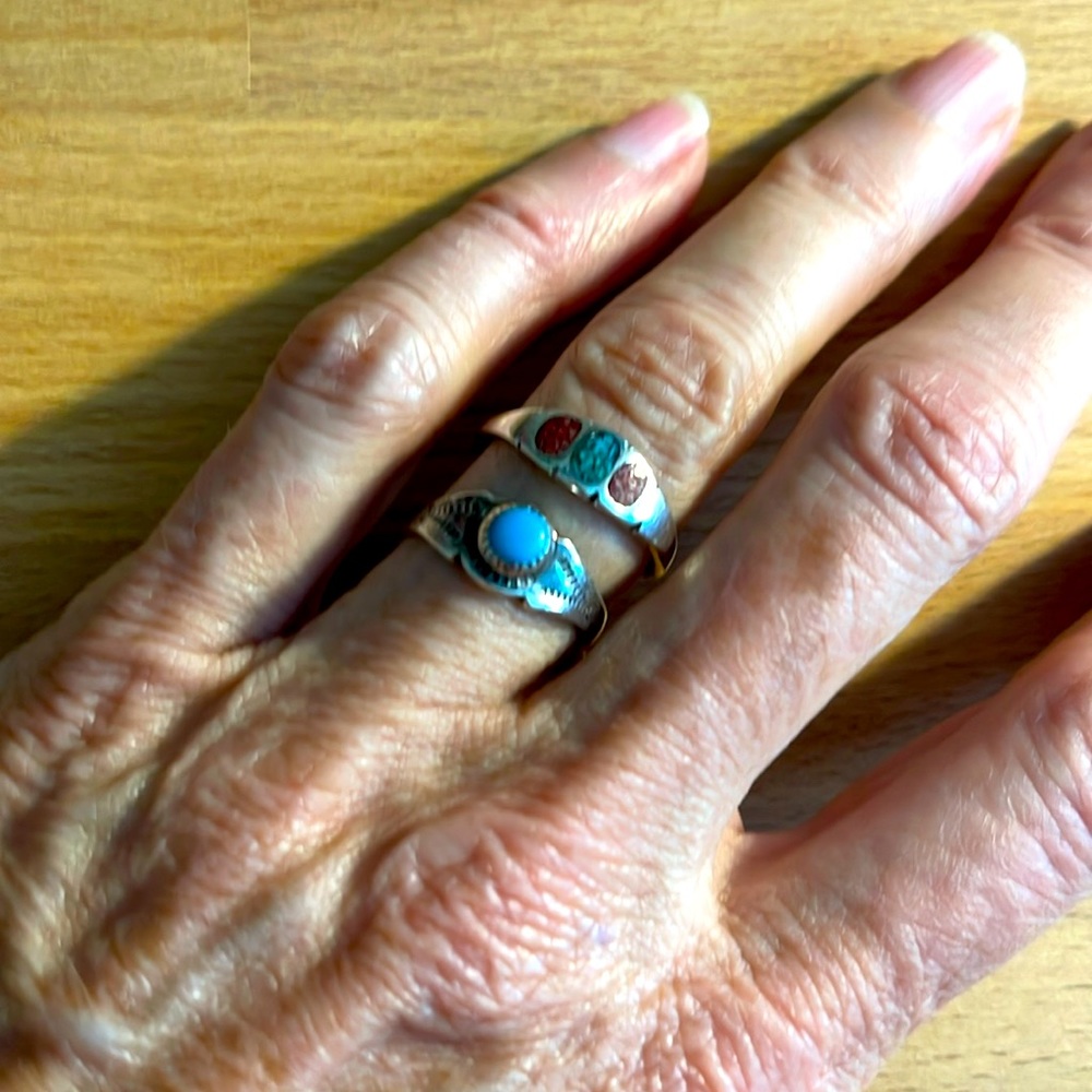 (2) Sterling silver and turquoise rings